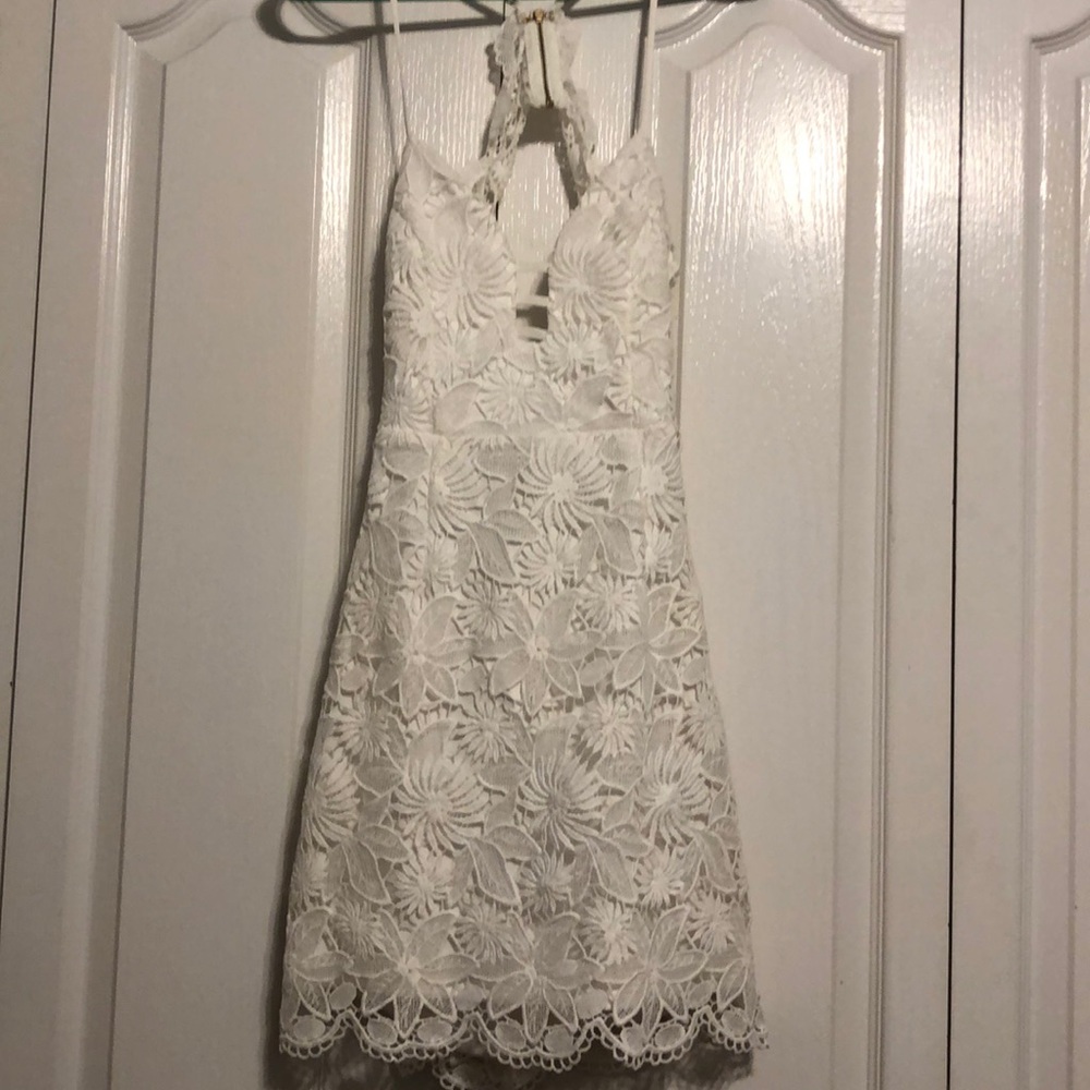 Brooke and Arrow - White lace open back dress